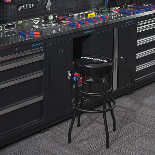  WORKPRO Rolling Creeper, Padded Mechanic Stool, Garage Shop Seat with Sockets and Tools Set in 2 Draws, 136-piece