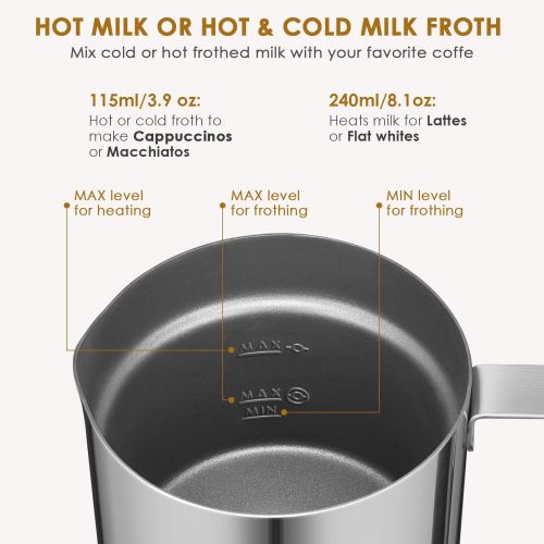  Aicok Milchaufschaumer 240ml 500W Elektrischer mit Strix Temperaturregler, Heisser oder Kalter Milch, Antihaftbeschichtung, Milchschaumer fuer Kaffee, Latte, Cappuccino