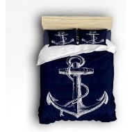 Vandarllin Twin Size Bedding Set- Nautical Navy Blue Anchor Duvet Cover Set Bedspread for ChildrensKidsTeensAdults, 4 Piece 100% Cotton