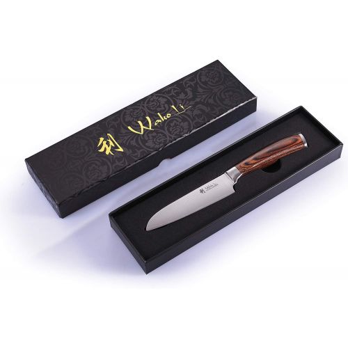  Wakoli Edib Damastmesser kleines Santokumesser - sehr hochwertiges sehr scharfes Profi Santoku Messer mit Damast Klinge 12 cm, Kuechenmesser, Kochmesser