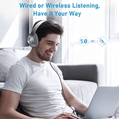  [아마존 핫딜] [아마존핫딜]LETSCOM Bluetooth Headphones, Letscom Wireless Headphones Over Ear with Hi-Fi Sound Mic Deep Bass, 100 Hours Playtime and Soft Memory Protein Earpads for Travel Work TV PC Cellphone -Silve