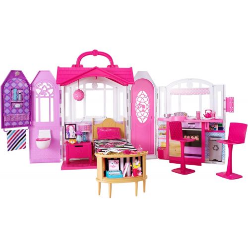 마텔 Mattel Barbie Glam Getaway Portable Dollhouse, 1 Story with Furniture, Accessories and Carrying Handle, for 3 to 7 Year Olds