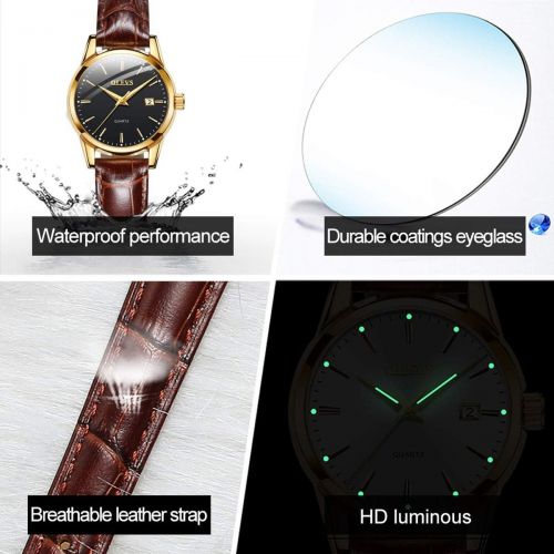  [아마존 핫딜]  [아마존핫딜]Men Women Watches Brown Leather-OLEVS Classic Analog Quartz Watch Week Date Casual Luminous Black/Blue/White Dial 3ATM Waterproof Wrist Watch Lovers