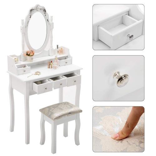  Unihome Makeup Table with Mirror Dressing Table with Stool White Vanity Table with Drawers White Vanity Makeup Desk