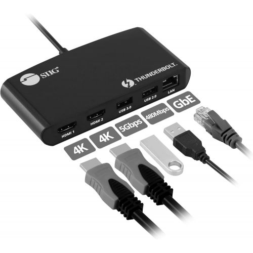  SIIG Thunderbolt 3 Mini Dock with Dual 4K HDMI, USB 3.0, USB 2.0, Gigabit Ethernet LAN Port - Bus Powered Docking Station - Mac and Windows Compatible (MacBook ProChromebookDell