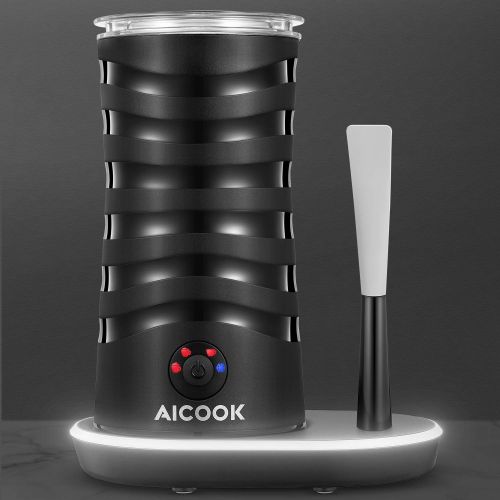  AICOOK Milchaufschaumer, Aicok 4-In-1 Markt Einzigartiges Design Automatischer Milchschaumer fuer Heissen und Kalten Milchschaum, Antihaft-Innenausstattung, Beleuchtungsbasis, Silikonschabe
