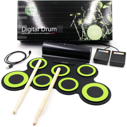  PAXCESS Electronic Drum Set, Roll Up Drum Practice Pad Midi Drum Kit with Headphone Jack Built-in Speaker Drum Pedals Drum Sticks 10 Hours Playtime, Great Holiday Birthday Gift for