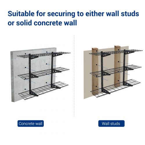  FLEXIMOUNTS Fleximounts 3-Tier Storage Wall Shelves 1x4ft 12-inch-by-48-inch per shelf Height adjustable Floating Shelves (Black)