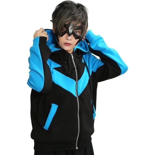  Xcoser xcoser Nightwing Hoodie Blue Black Cotton Jacket Adult Zip Up Fashion Costume