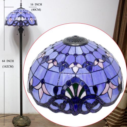  WERFACTORY Tiffany Style Floor Standing Lamp 64 Inch Tall Purple Blue Lavender Stained Glass Baroque Shade 2 Light Antique Base for Bedroom Living Room Reading Lighting Table Set S003C WERFAC