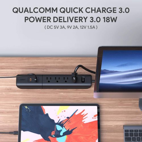  [아마존 핫딜] AUKEY USB-C Power Strip with Power Delivery, 4-Outlet Power Strip with Quick Charge 3.0, 18W Power Delivery & 5-Foot Cable for Home and Office Desk (Black)