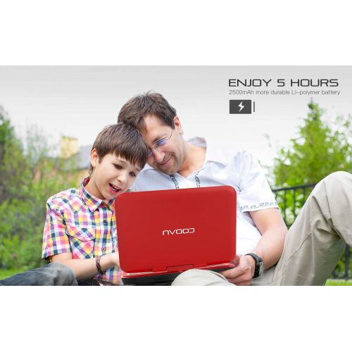  COOAU 12.5 Portable DVD Player with 360° Swivel Screen, 5 Hours Rechargeable Battery, Support USB and SD Card Direct Play, Memory Playing, Loop Playing, Region Free, Red