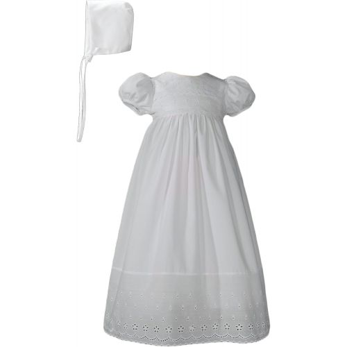  Little Things Mean A Lot White Cotton Christening Baptism Gown with Lace Border with Bonnet