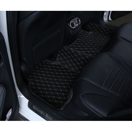  Worth-Mats Custom Fit Luxury XPE Leather Waterproof Floor Mat for Chevrolet Camaro RS 2016 - Black with gold stitching