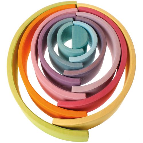  Grimms Spiel and Holz Design Extra Large 12-Piece Rainbow Tunnel Stacker Toy in Pastel Colors - Wooden Nesting Puzzle for Creative Sculpture Building