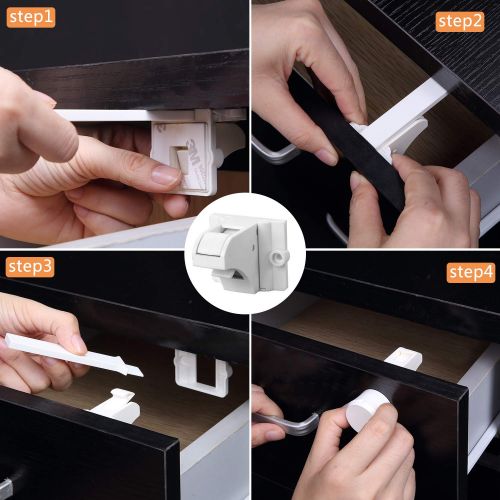 Magnetic Cabinet Locks Baby Proofing - Vkania 20 Pack Children Proof Cupboard Drawers Latches - 3M Adhesive Easy Installation
