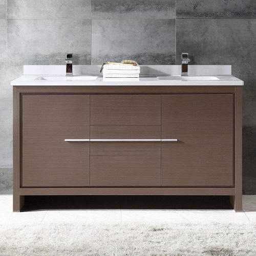  Fresca Allier 60 Wenge Brown Modern Double Sink Bathroom Cabinet with Top and Sinks