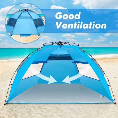  Amagoing 3-4 Person Instant Pop Up Beach Tent Sun Shelter Family Beach Umbrella for Outdoor Hiking Fishing Camping Picnic