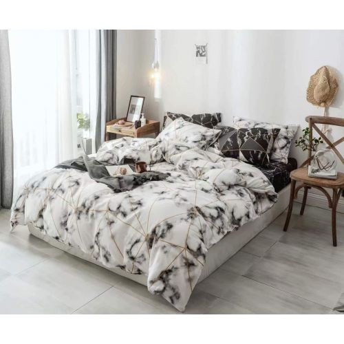  Visit the Wellboo Store Wellboo White Marble Bedding Sets Women White and Gold Duvet Cover Modern Triangle Marble Quilt Covers Girl White Twin Cotton Texture Bedding Geometric Gothic Bedding Covers Adult