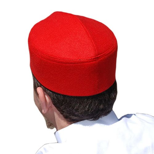  TheKufi Solid Red Moroccan Fez-Style Kufi Hat Cap w/Pointed Top