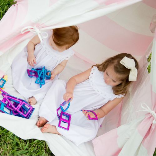  A Mustard Seed Toys Striped Pink Kids Teepee Tent, Perfect for Girls, Portable Canvas Tent, No Extra Chemials, Includes Carrying Case