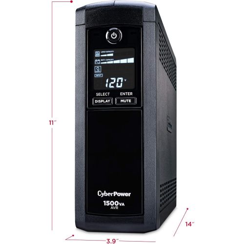  CyberPower CP1500AVRLCD Intelligent LCD UPS System, 1500VA900W, 12 Outlets, AVR, Mini-Tower