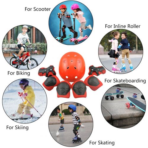  RuiyiF 7Pcs Sports Protective Gear for Kids, Elbow Pads Knee Pads with Wrist Guard and Helmet for Multi Sports: Cycling Skateboard Bicycle Scooter Roller Skate