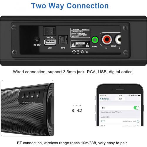  [아마존베스트]WOHOME Sound Bar Wohome TV Soundbar Home Theater Surround Wireless Bluetooth Speaker System with Remote Control 34 Inch 6 Drivers 80W 100 dB 2019 Updated Version Model S19