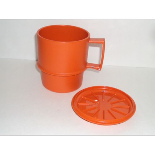  Vintage Tupperware Stackable coffee mugs with lids/coasters - Autumn Harvest - set of 4
