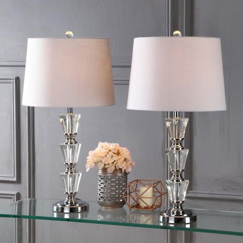  JONATHAN Y JYL2044A-SET2 Layla 27 Crystal Table Lamp (Set of 2), Clear with White Shade