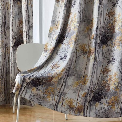  Kotile Home Decor Window Curtain for Paisley Floral Print Blackout Curtains, 2 Panels Floral Design Print Ring Top Thermal Insulated Blackout Curtains Perfect for Living Room, W52