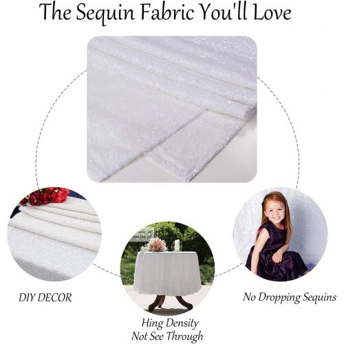  QueenDream Sequin Fabric 4 Yards White Sequin Fabric DIY Fabric Sequins Wedding Fabric Glitter Sequin Fabric by The Yard Backdrop Glitter Fabric