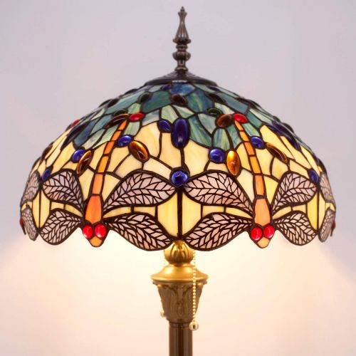  Tiffany Floor Lamp Standing Light W16 H64 Inch Green Yellow Dragonfly lampshade 2 Light Antique Base for Bedroom Living Room Reading Lighting Table Set S128 WERFACTORY