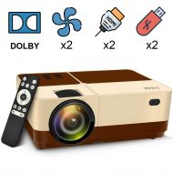 Wsky Video Portable Projector Outdoor Home Theater, LED LCD HD 1080p Supported with Dual Speakers, Compatible DVD, Phone, Laptop, HDMI, TV, PS4, PC(Brown)