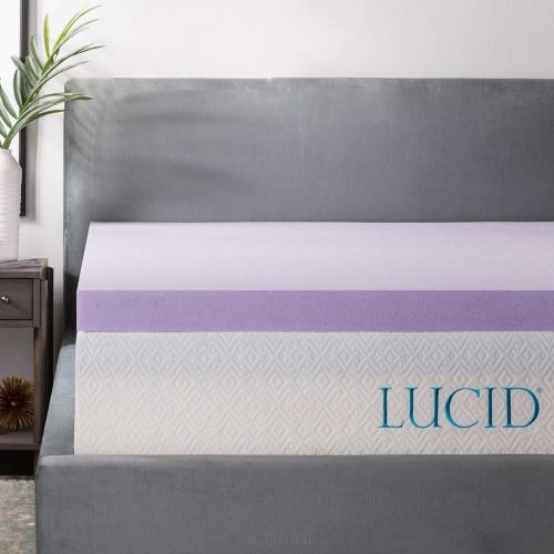  LUCID 3 Inch Lavender Infused Memory Foam Mattress Topper - Ventilated Design - Full Size