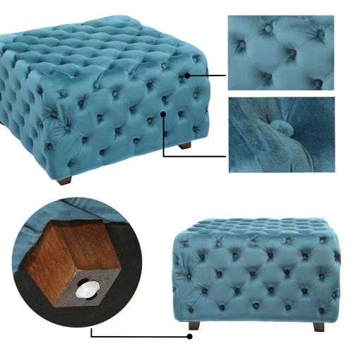  Adeco Round Storage Ottoman, Fabric Foot Rest and Seat, Modern Button Tufted, Wood Legs, Height 18 Inch (Round, Purple)