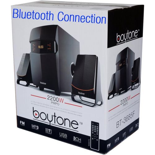 보이톤 Boytone BT-3685F, Wireless Bluetooth 2.1 Multimedia Powerful Bass System with FM Radio, Remote Control, Aux Port, USB SD Slot MMC Audio for Phones, Tablets, Music and Movies., bl