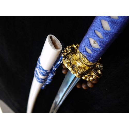  Lin creative Japanese Samurai Katana Sword,High Carbon Steel Blade,Wood Scabbard,Alloy Tsuba,Full Tang,Length 39 inch