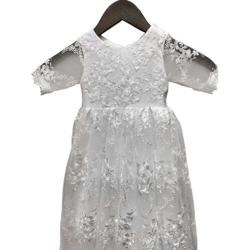  ABaowedding Baby Long Ivory Christening Gown Lace Baptism Dress with Bonnet