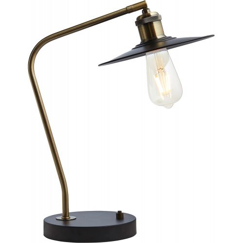  Rivet Mid-Century Exposed Bulb Task Table Lamp, 16.5H, With Bulb, Matte Black & Antique Brass