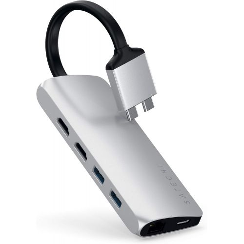 사테치 [아마존 핫딜] Satechi Type-C Dual Multimedia Adapter with Dual 4K HDMI, USB-C PD, Gigabit Ethernet, Micro/SD Card Readers, USB 3.0 - Compatible with 2019 MacBook Pro, 2018 MacBook Air, 2018 Mac