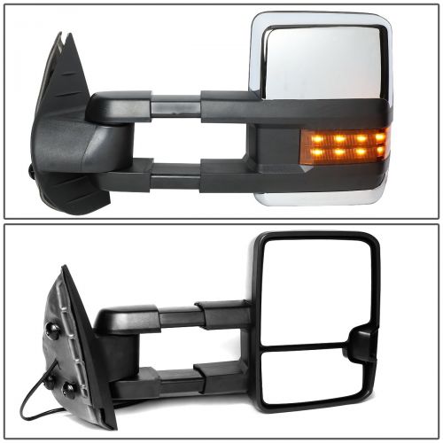  Auto Dynasty For Chevy Silverado Tahoe/GMC Sierra Yukon Pair Chrome Tow Mirrors Amber LED Turn Signal Lights