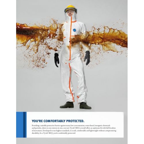  DuPont Tyvek 800J TJ198T CE-Certified Cat-III Type-3/4/5/6 Chemical Protective Coverall Suit with Sealed Bag, White, 3X-Large (Pack of 25)