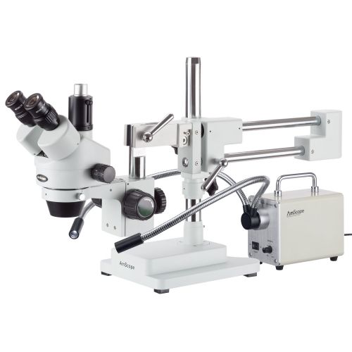  AmScope 3.5X-90X Simul-Focal Trinocular Stereo Microscope with LED Fiber Optic Light and 18MP USB3 Camera