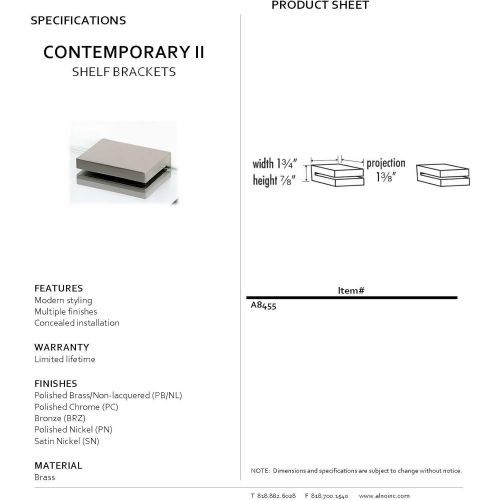  Alno A8455-BRZ Contemporary II Modern Shelf Brackets Only, 1-34, Bronze