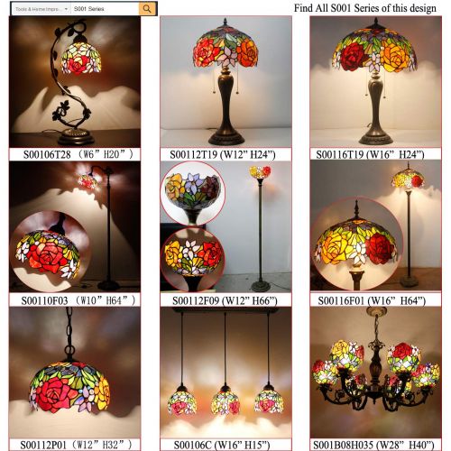  Tiffany Style Torchieres Floor Lamp Table Desk Standing Lighting Wide 10 Tall 66 Inch Stained Glass Red Rose Design Lampshade for Living Room Bedroom Antique Set S001 WERFACTORY