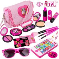 [아마존 핫딜] [아마존핫딜]Meland Kids Makeup Kit - Girl Pretend Play Makeup & My First Purse Toy for Toddler Gifts Including Pink Princess Purse, Smartphone, Sunglasses, Credit Card, Lipstick, Brush, Lights Up & M