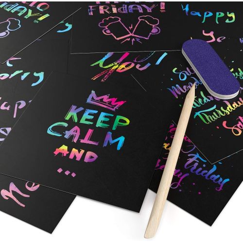  [아마존핫딜][아마존 핫딜] ARTEZA Scratch Paper Notes, Set of 202 Sheets, 3.5x3.5 inches 200 Rainbow Notes & 2 Space Patterned Notes, Include 2 Scratchers, 2 Sharpeners, for Kids, Art & Craft Classrooms and
