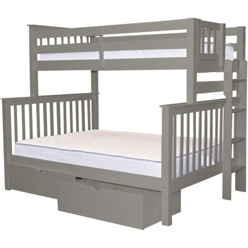  Bedz King Bunk Beds Twin over Full Mission Style with End Ladder and 2 Under Bed Drawers, Cappuccino