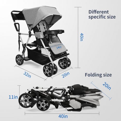  Cynebaby Double Stroller Convenience Urban Twin Carriage Stroller Tandem Collapsible Stroller All Terrain Double Pushchair for Toddler Girls and Boys Stable Stroller Frame with Bag Organize
